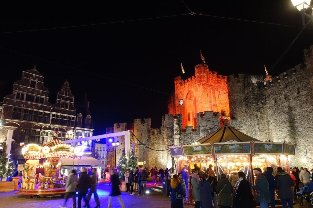 Gravensteen Castle behind the Christmas Market