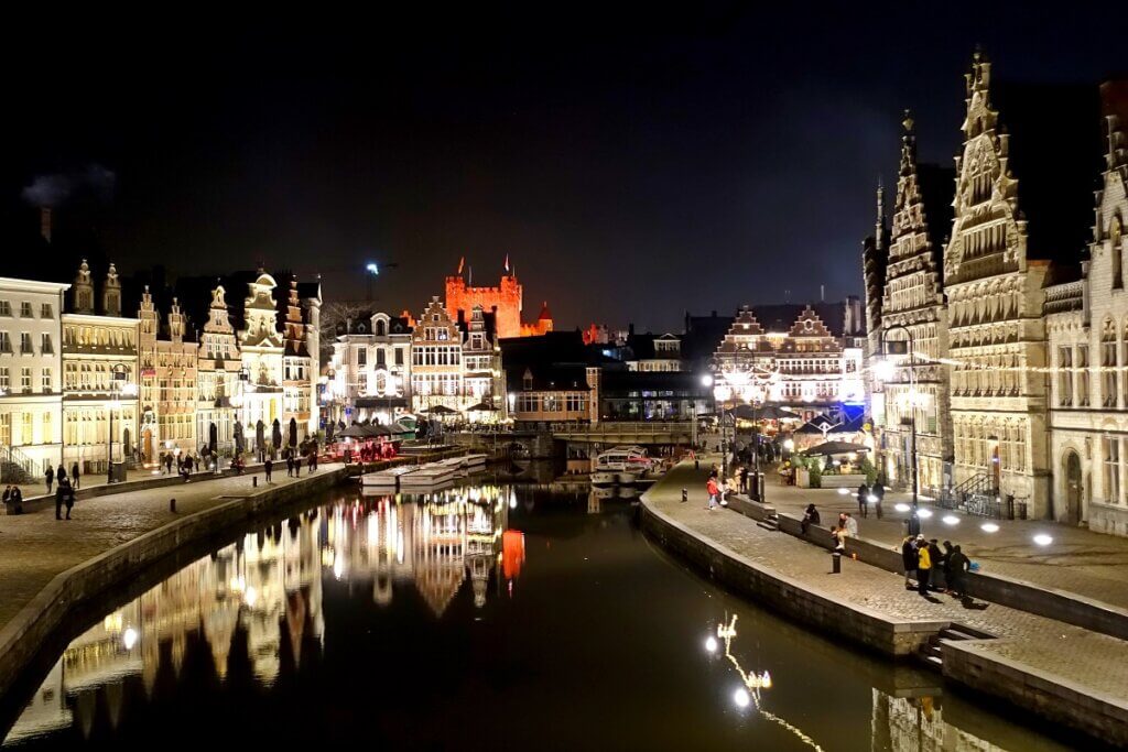 Beautiful Ghent at Night near Graslei