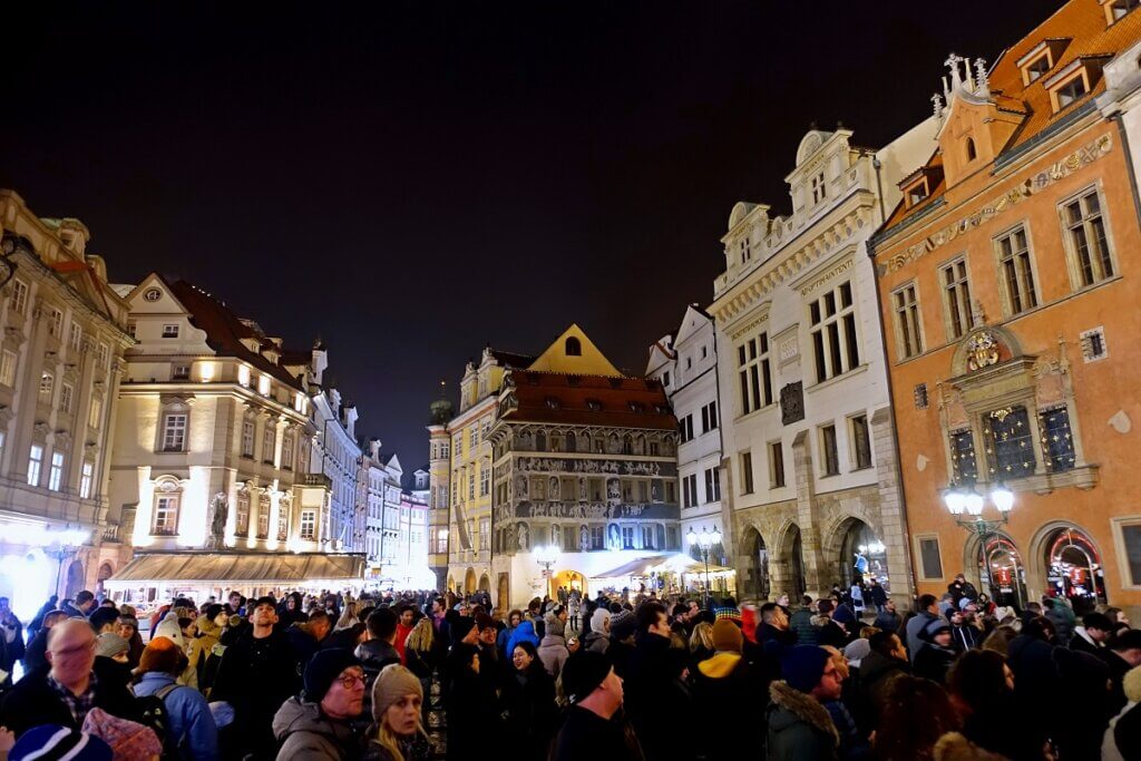 Crowd at Astronomical Tower Prague