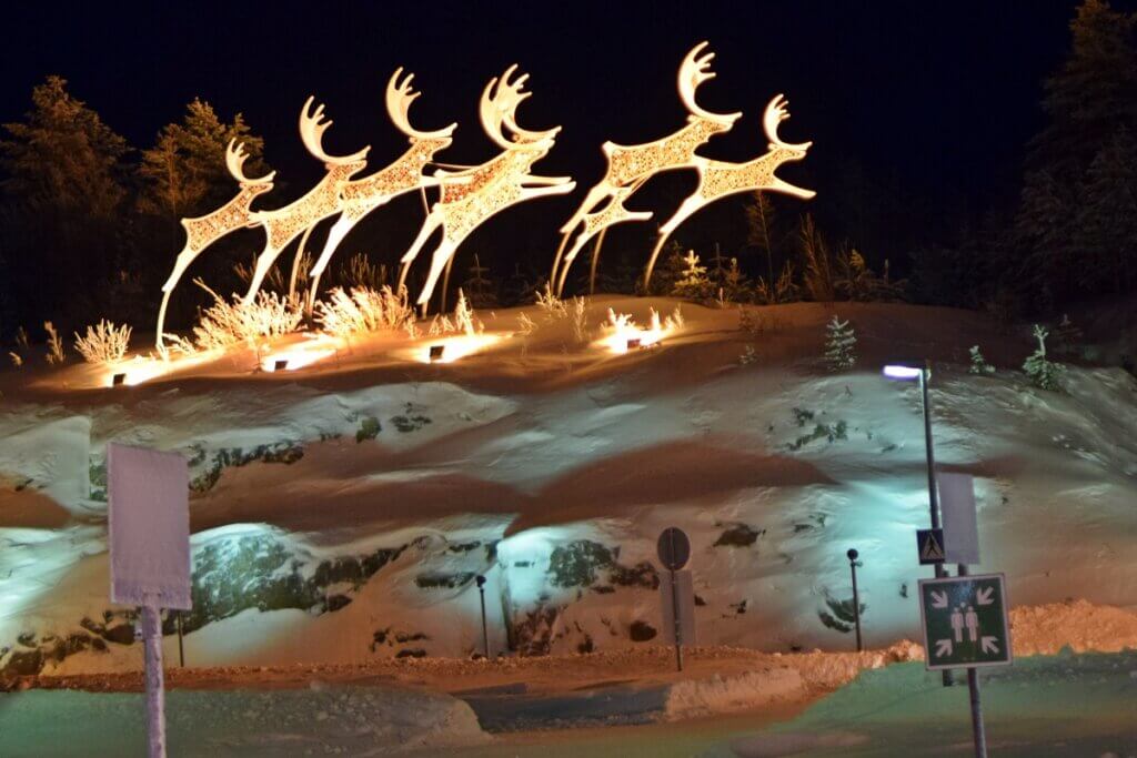 Reindeer light outside Rovaniemi Airport